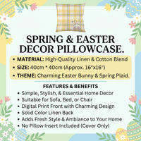 Easter Bunny Pillow Cover Machine Washable Easter Pillow Cover Zipper Bunny Print Throw Pillow Case for Families, Living Room, Sofa, Armchair