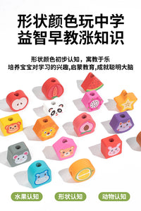 Wooden Animal Shape Sorting Toy with Fruit Matching and Fishing Game