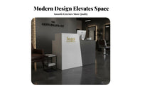 Minimalist Design Small Shop Cashier Counter Two-Tone Colorblock Salon Front Desk Integrated Keyboard Tray Commercial Checkout Counter for Business Owners, Receptionists, Retail Workers, Medical Office, Studio, Lobby