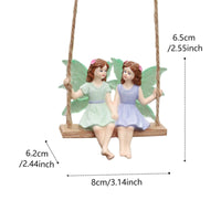 Resin Fairy Garden Hanging Decor Sisterhood Gift Two Fairies on a Swing Figurine Weather Resistant Swinging Sisters Fairy Statue for Gardeners, Patio