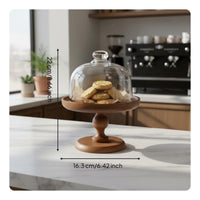 Wood Base Dessert Dome Easy to Clean Pedestal Dessert Plate for Afternoon Tea