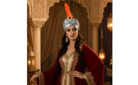 Turban with Feather Pleated Costume Turban Hat Dramatic Headwear for Cosplayers, Stage Shows
