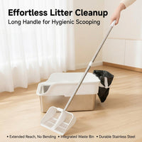 Cat Scooper with Long Handle Litter Sifter, Stainless Steel Metal Large Litter Scooper, Extended Handle Cat Owner Gift for Apartment Living Use