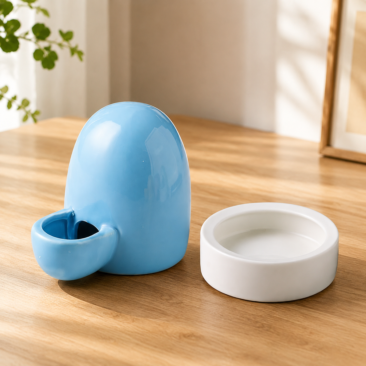 Ceramic Dog Bowl Set with Stand, No Spill Bowls, Raised Water Bowl, Glossy Finish, Easy Clean for Tidy Eating