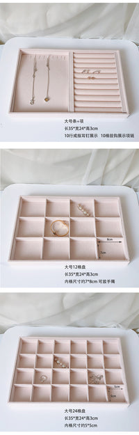Jewelry Storage Tray with Pearl Velvet, Beige-Pink, for Rings, Earrings, Bracelets, Display