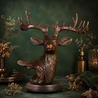 Deer Head Sculpture Antique Finish Table Ornament Craftsmanship Home Decor
