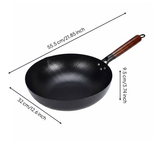 Hand Hammered Wok Wooden Handle combineFry Pan Less Smoke for Kitchen
