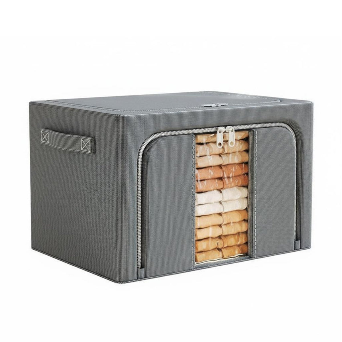 Framed Collapsible Clothes storage container Stackable textile Container double retrieval fasteners