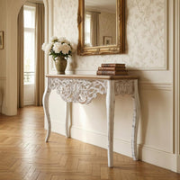 French Vintage Console Table Rectangular Top Wood Console Table Cabriole Legs Furniture Piece for Entryway