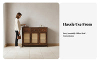 Rattan Door Console Modern Chinese Design Accent Cabinet with Woven-Panel Doors Vintage Aesthetic Multi-Functional for Entryway