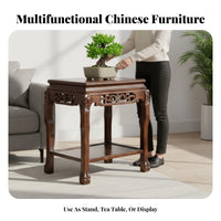 Wooden Display Pedestal Multi-Purpose Carved Rectangular Pedestal Traditional design Oriental Design for Entryway, surface Decor
