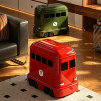 Cartoon Bus Trash Can with Wheels, 12L, Plastic, Press-Open Lid