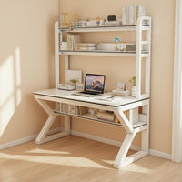 Writing Desk with Bookshelf and Pegboard Multi-Layer Storage Complete Workstation Desk K-Shaped Steel Frame Home Furniture for Students