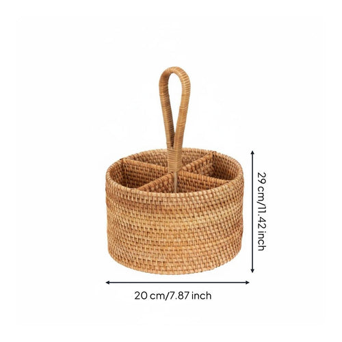 4 Compartment Organizer Portable Woven Rattan Basket Easy to Clean for Bathroom