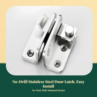 Stainless Steel Door Latch, No-Drill Barrel Bolt, Rust-Resistant Lock, Security for Wooden Doors, Cabinets, Gates
