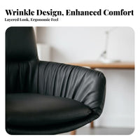 Upholstered Rotating Chair with Gold Base Genuine Leather Home Seating Ergonomic Shape Easy Assembly for Professionals