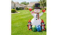 Outdoor Snowman with Penguins Inflatable Colorful Snowman with Top Hat Inflatable Easy Setup Sturdy for Garden, Lawn