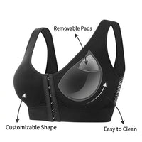 Sports Bras for Women with Front Fastening Hook Closure for Easy On Off, Post Surgery with Removable Straps, Support for Active Wear