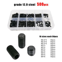 500PCS DIN916 Flat Point Hex Socket Set Screws M2.5 M3 M4 Stainless Steel 12.9 Carbon Steel