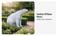 Seated Northern Bear Sculpture Textured Textured Coat Northern Bear Statue White Finish for Lawn, Aquarium Themed