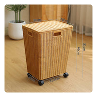 Laundry Hamper with Wheels Woven Rolling Laundry Hamper Lidded for Bedroom