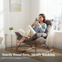 Light Luxury design Upholstered Highspine rocking seat Soft Upholstery Modern Upholstered rocking seat Plush Cushioning Rocking Chair Padded Seat for Adults, Homeowners, New Parents, Balcony, Bedroom, study corner, Home Office