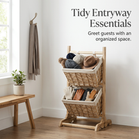 Wooden Storage Shelf with Baskets, Freestanding Tiered Organiser, Simple Modern for Living Room, Bed - Image 5