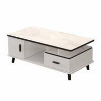 Coffee Table with Storage Marble Pattern Top Rectangular Coffee Table with Compartments Minimalist Furniture Living Room Furniture for Homeowners