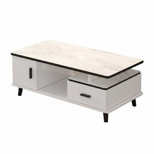 Coffee Table with Storage Marble Pattern Top Rectangular Coffee Table with Compartments Minimalist Furniture Living Room Furniture for Homeowners