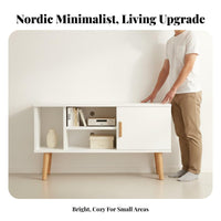 Minimalist TV Cabinet Stable Structure Small TV Console with Storage Raised Leg Design Narrow Media Cabinet for Bedroom