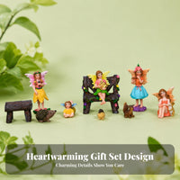 Fairy Garden Set Hand-Painted Wood-Grain Look Miniature Fairy Figurines