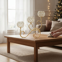 Candle Holder with Crystal Shades Gold-Tone 3-Lite Candelabra Ornate for Brides