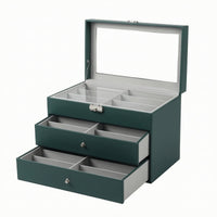 Eyewear Box with Clear Window Multi-Compartment Glasses Storage Box Leather-Like
