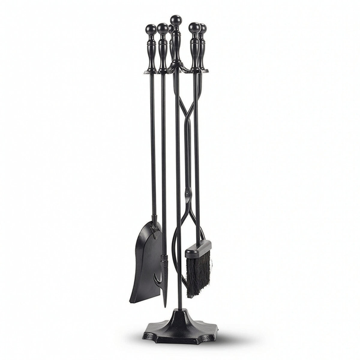 4 Pieces All Black Fireplace Tool Set with Stand Solid Fireplace Tool Set with Fire Iron Sturdy Hardware Heavy Duty for Homeowners, Hearth, Wood Wood-Burning Appliance