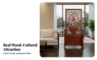 Double-Sided Carving Carved Panel Divider Chinese and design Standing Screen Intricate Woodwork Room Partition Freestanding for Art Collectors, Apartment Dwellers, Restaurant Owners, Entrance Hall, Hotel Lobby, Bedroom, Basement