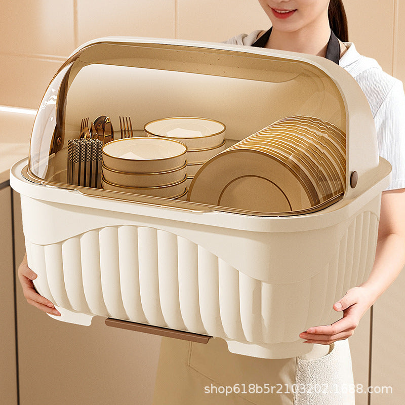 Kitchen Cabinet Cream Style Dustproof Bowl and Dish Storage Rack for Students Dormitory Renters Tableware Bowl Chopstick Draining Rack