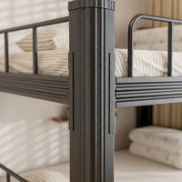 Metal Bunk Bed with Mattress Space-Saving Metal Bunk Bed with Ladder Black for Students, Roommates, Dormitory, Hostel, Shared Bedroom