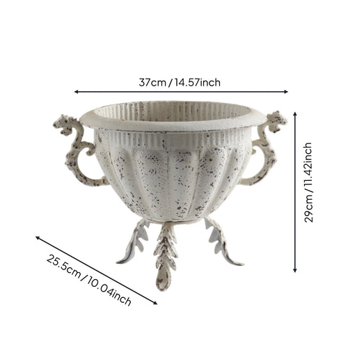 French Style Trophy Vase Ornate Handles Trophy Vase Rustic Distressed Metal Planter for Tabletop