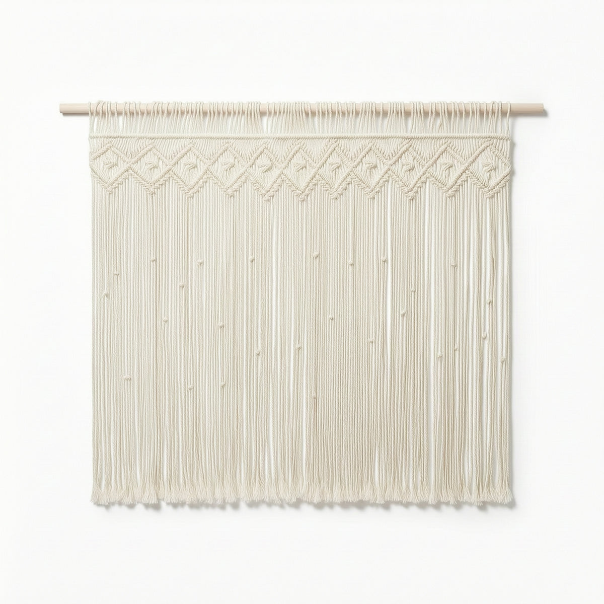 Macrame Tapestry with Wooden Rod Fringe Wall Tapestry Warm for Bedroom