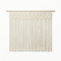 Macrame Tapestry with Wooden Rod Fringe Wall Tapestry Warm for Bedroom