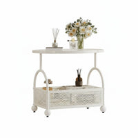 2-Tier Rolling End Table Cream design Utility Cart Easy to Move for Homeowners