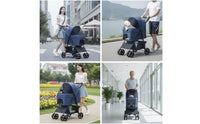 Collapsible Foldable Pet Stroller with Tray Mesh Pet Stroller with Storage Basket Breathable Carrier Compact for Travel
