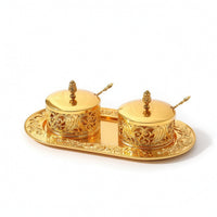 Ornate Sugar Bowl with Spoon Decorative Filigree Sugar Pot Long-Lasting Seasoning Jar Food-Safe for Hosts