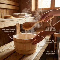 Home Sauna Wooden Bucket and Ladle Set with Four Liter Capacity, Insert Liner for Steam Room, Wood Accessories for