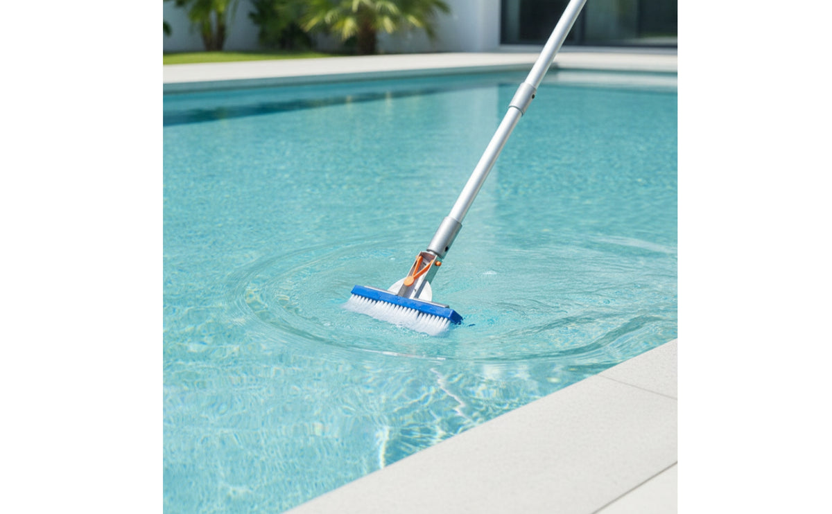 Dense Bristles Pool Cleaning Brush with Metal Handle Rectangular Handheld Pool Brush Curved Heavy-Duty