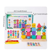 Educational Wooden Sorting and Lacing Toy Fine Motor Matching Shape Stacker Geometric Shape Sorter with Cards Multifunctional for Toddlers, Preschoolers, Playroom, Homeschool, Classroom