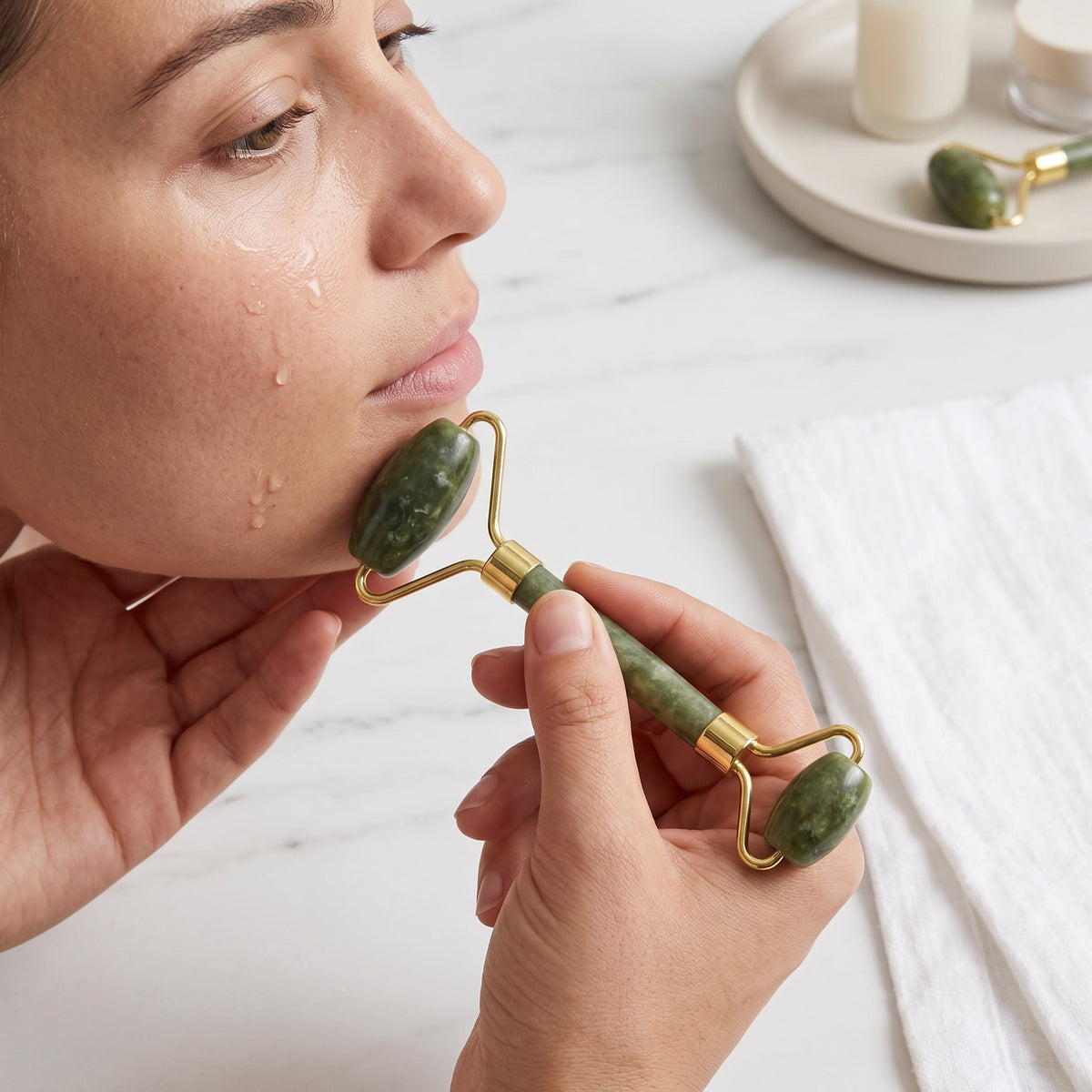 Zinc Alloy Jade Roller and Gua Sha Set for Face and Body Massage