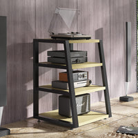 4 Pieces Stereo Component Shelf Audio Tower Amplifier Rack Steel and Wood Media Furniture Turntable Stand with Ventilated Design Suitable for Living Room Home Theater Home Entertainment Listening Station Household Furniture