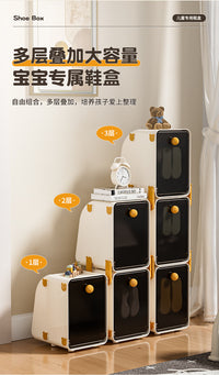 Rotating Shoe Storage Box with Lid, PP Plastic, Brown