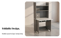 Folding Desk with Shelves Foldable Design Computer Table Multi-Function No Assembly Required for Students, Dorm Room, Bedroom